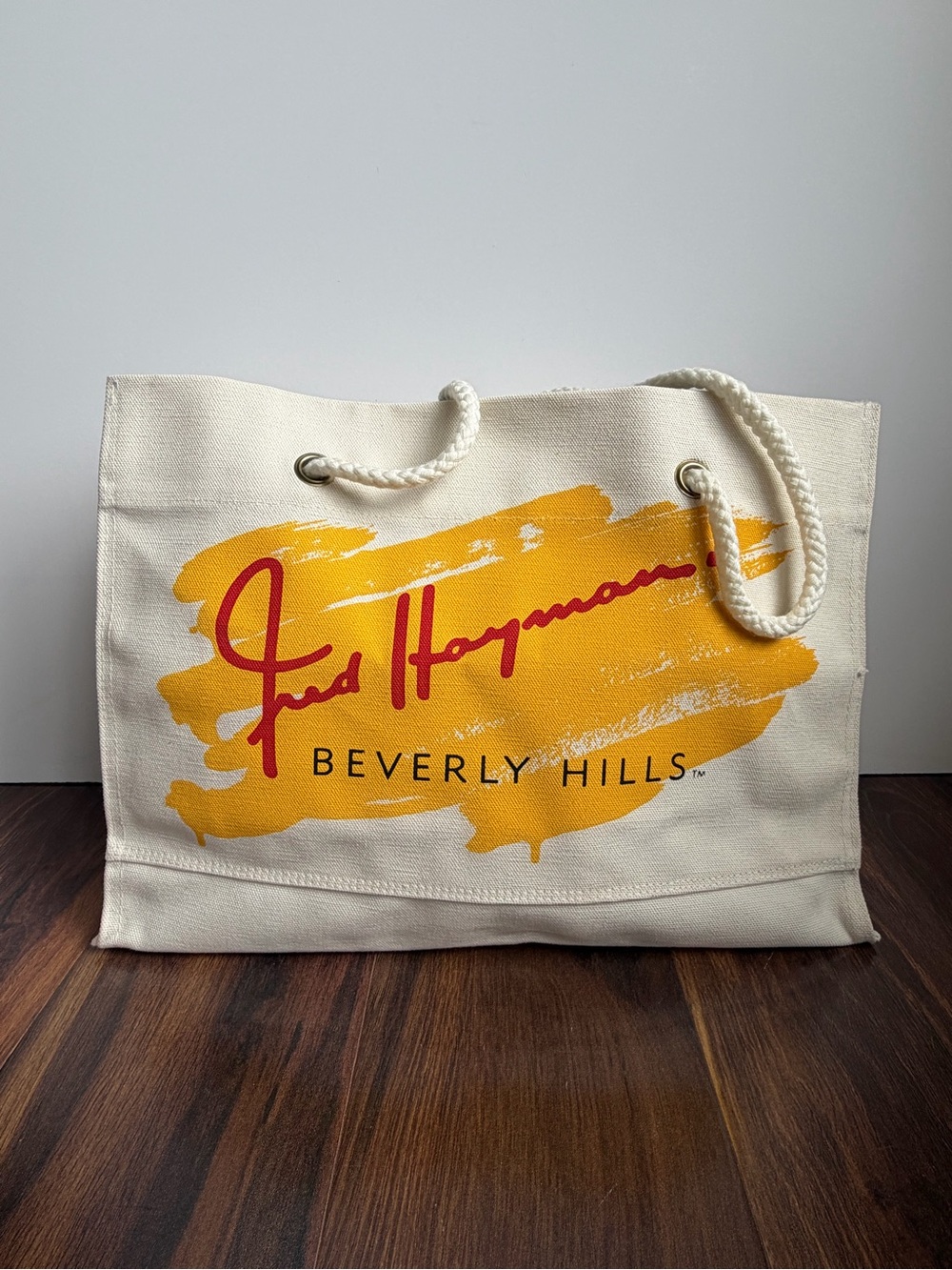 VTG Fred Hayman Beverly Hills Rectangular Tote Bag Rope Handles